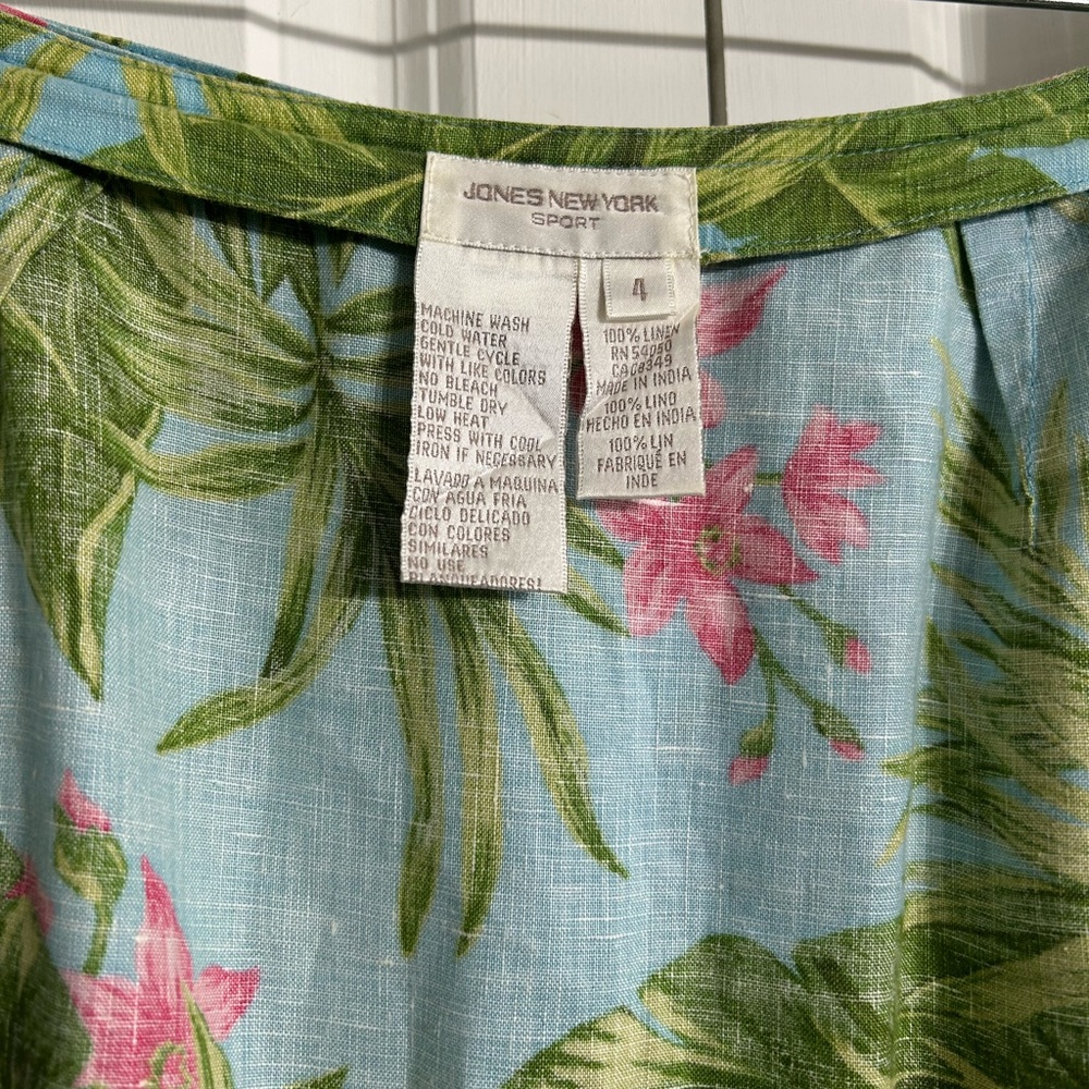 Vinatage Jones New York Floral Tropical Print Wrap Maxi Linen Skirt Size 4 - Picture 5 of 11